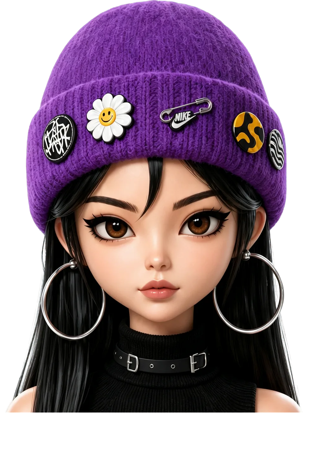 佩戴紫色针织帽的 Jiawen 个人 IP 形象